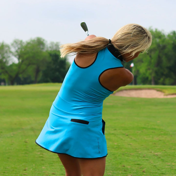 Mock Neck Racerback Dress - Ocean Blue