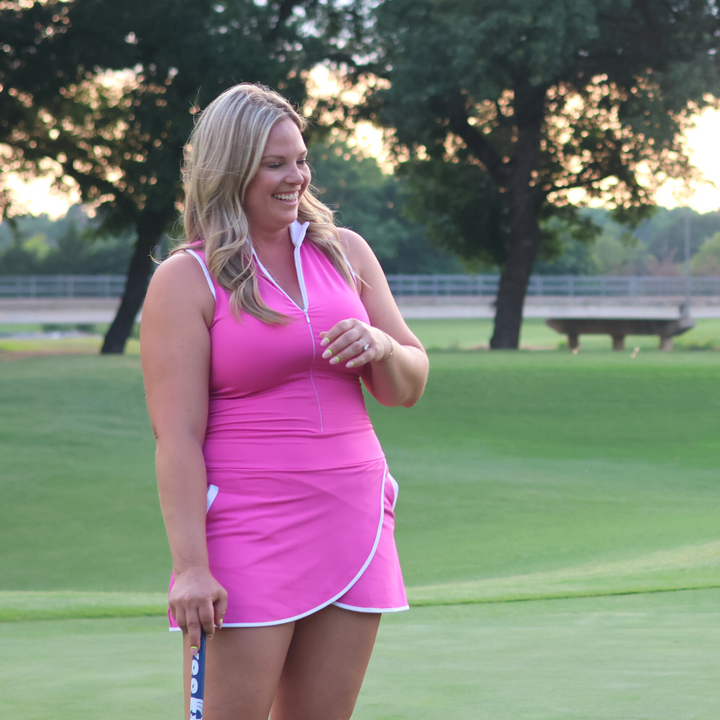Mock Neck Racerback Golf Dress - Rose Pink